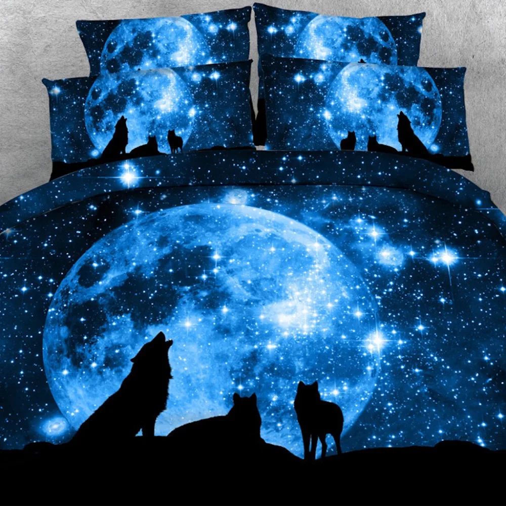 4 PCS PER SET Popular wolves howling at the full moon 3d bed set 3d bed cover 3d bed linens