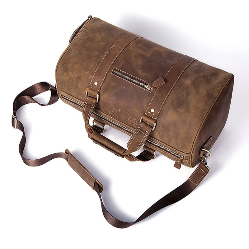 Genuine Vintage Cowhide Leather Unisex Handbags Tote Travel Bags Large Capacity Duffel Bag Buiness Travel Laptop Bags Luggage