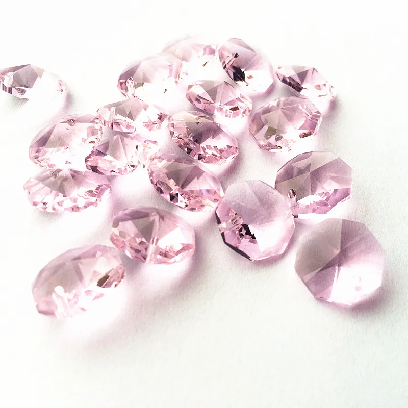 Top Quality 100pcs/lot 14mm Pink Crystal Octagon Beads One Hole Glass Chandelier Light Part Diy Sun Catcher Curtain Accessories