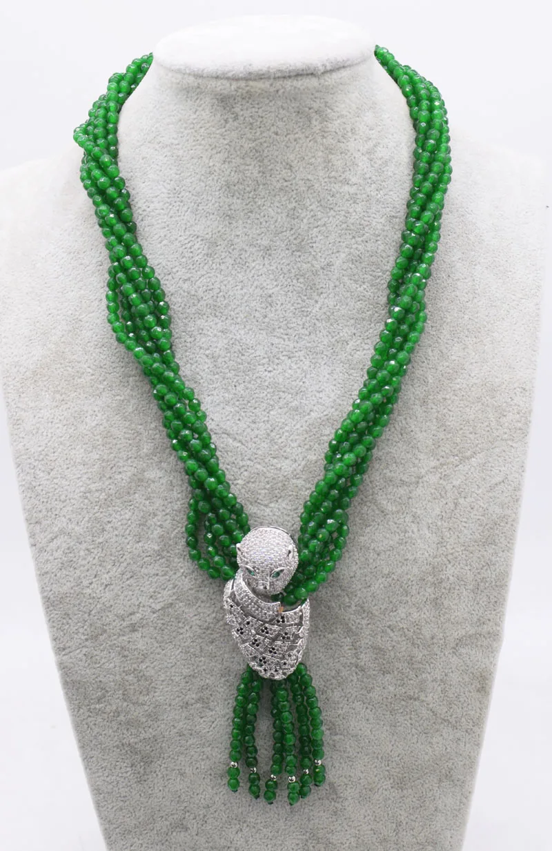 1set 6rows green jade faceted round 4mm  necklace bracelet  FPPJ wholesale beads nature leopard hook