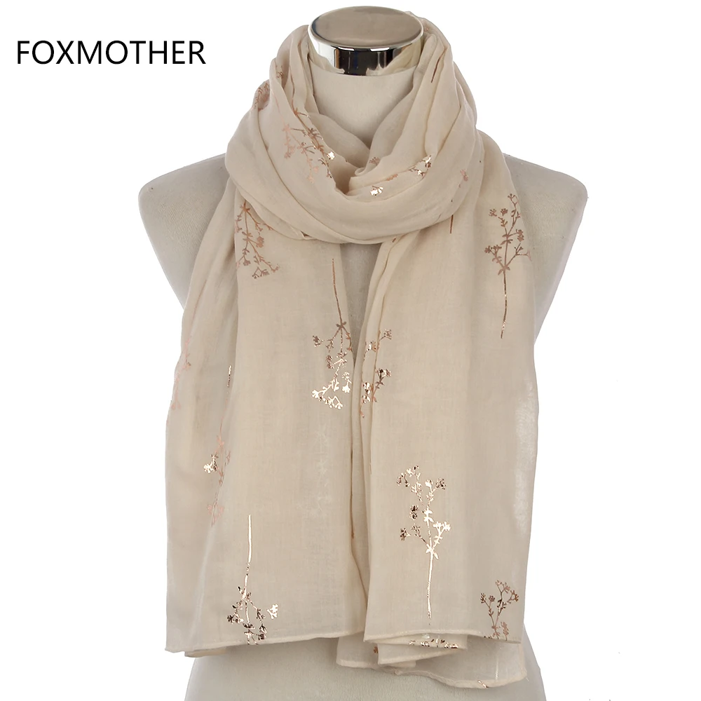 FOXMOTHER New Design Femal Black Grey Red Metallic Gold Foil Glitter Floral Shawls Wrap Scarf For Women