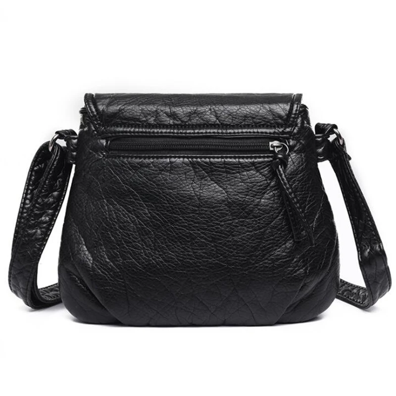 Black Small Women Messenger Bag Soft Washed PU Leather Crossbody Bag Female Handbag Purses