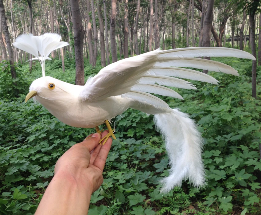 

large 25x50cm white feathers spreading wings Phoenix bird,artifical bird handicraft garden decoration toy gift a1970