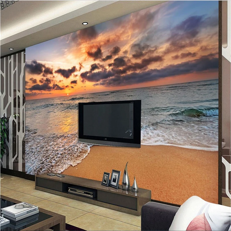 beibehang Wallpaper Mural Wall Sticker 3D Body Sunset Coast Beach Background Wall papel de parede wallpaper for walls 3 d