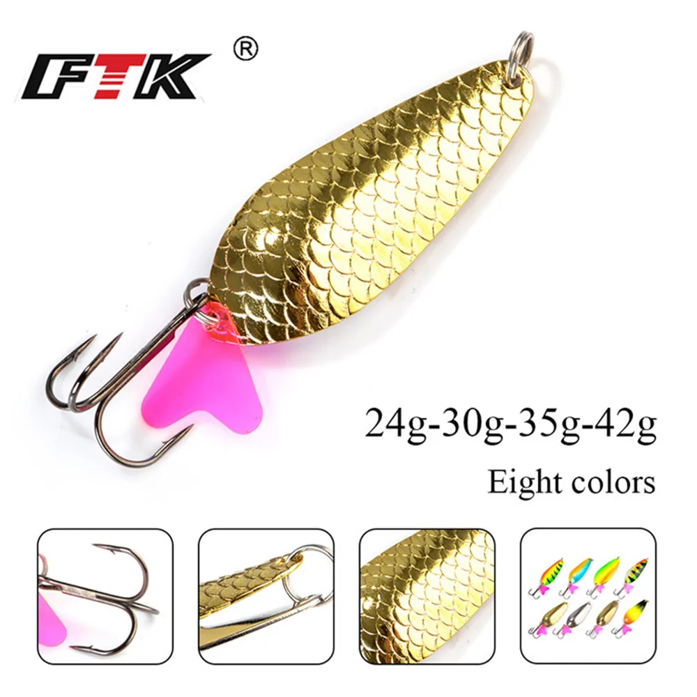 FTK  Fishing Lure 1PC 24g/30g/35g/42g Spoon Noise Sequin Paillette Carp Hard Fishing Baits With Mustad 34647-BN Treble Hook Lure