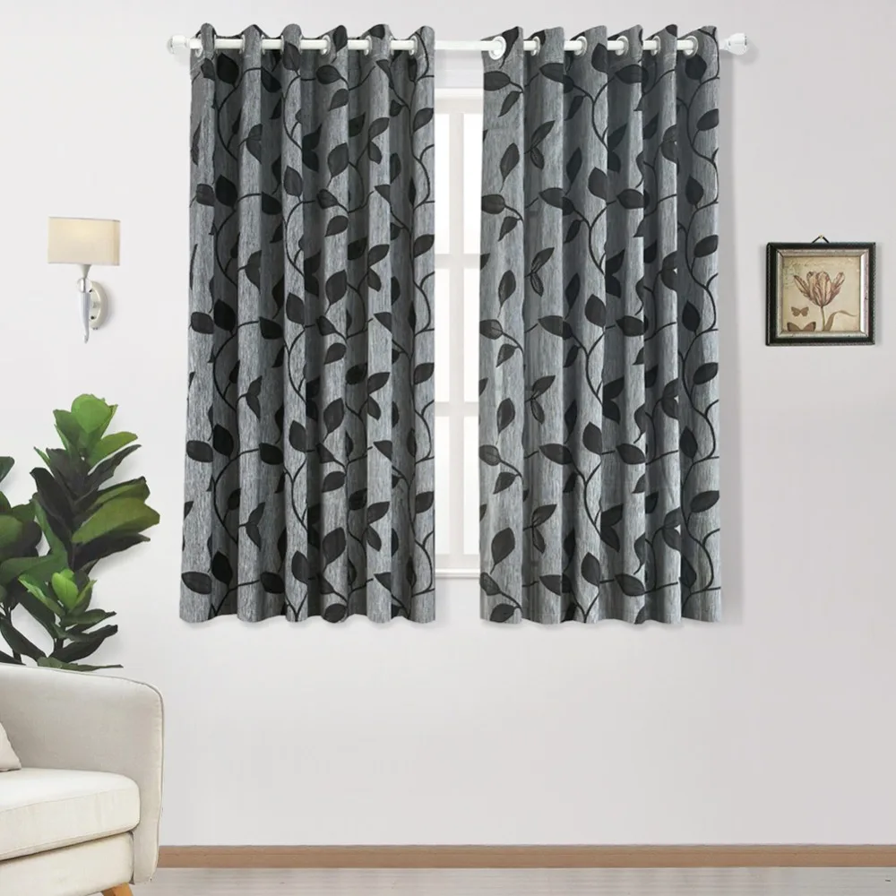 NAPEARL 1 Piece Short Leaves Design Curtains Bedroom Window Kitchen Grommet Top Semi-Blackout Ready Made for Living Room