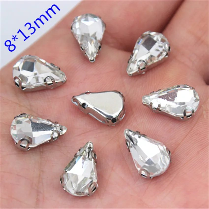 Micui 30pcs Mixed Shape Crystal Glass Stainless Steel Claw Rhinestone Clothing Applique Stones Flat Back Sew on For Dress MC149