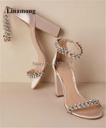 Le donne di Lusso di Bling Bling Del Rhinestone Decorato Tacco Grosso Sandali Dell'involucro Della Caviglia di Cristallo di Spessore Sandali Tacco Alto Vestito Tacchi delle Scarpe