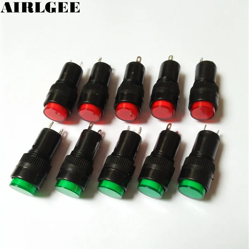 10 Pcs AC 220 V 12mm Merah Hijau Neon Lampu Indikator Sinyal Lampu Percontohan