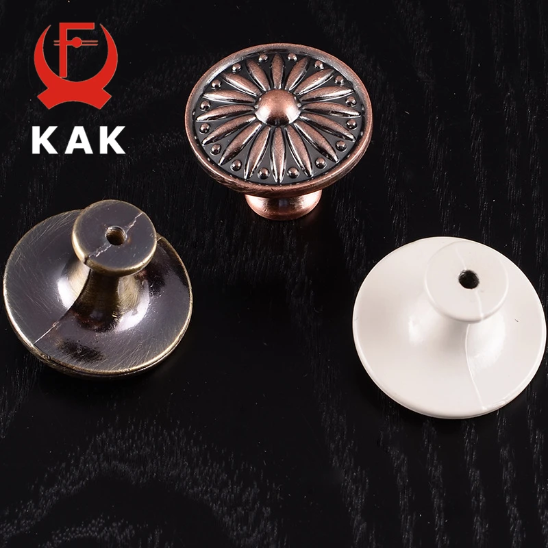 KAK Retro Red Bronze Kitchen Cabinet Knobs Cupboard Door Zinc Alloy Handles Vintage Wardrobe Furniture Handle Drawer Pulls