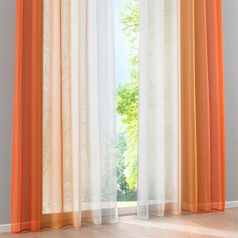 2Pieces Colorful Curtain Orange Gradient Tulle Curtains For Living Room Bedroom Kitchen Sheer Drapes Home Decor Custom Cortinas