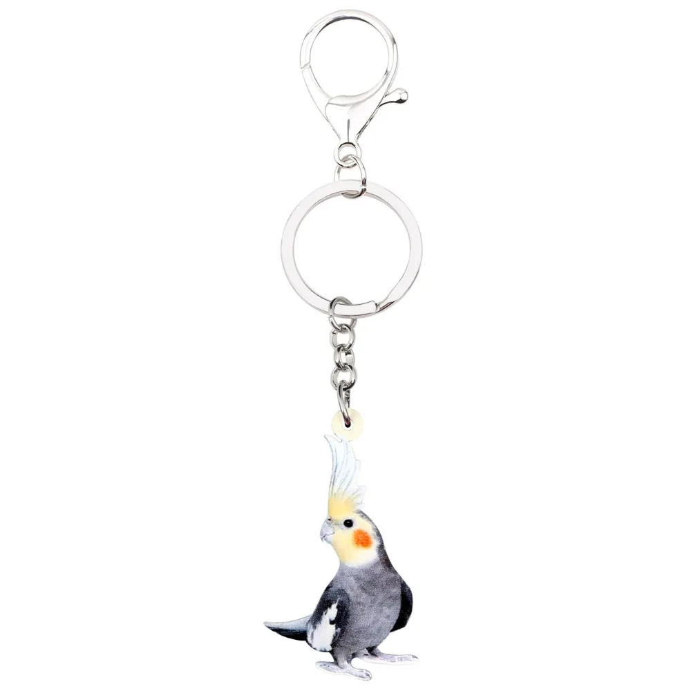 Bonsny Acrylic Cockatiel Parrot Bird Key Chains Keychain Fashion Animal Jewelry For Women Girls Bag Wallet Pendant Decoration