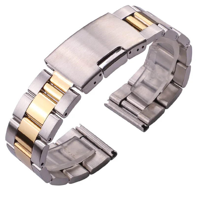 Solid Stainless Steel Watch Band Bracelet Straight End Strap 18mm 20mm 22mm 24mm Gold Silver Black Watchband Accessories