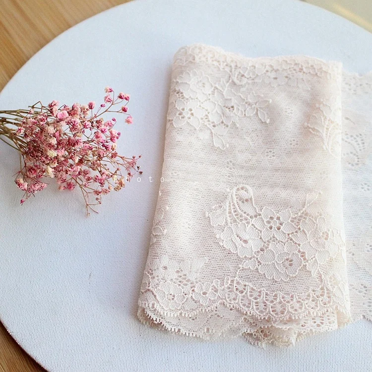 2M/lot 17cm wide beige-pink mesh embroidery flowers lace curtains clothing underwear accessories X182