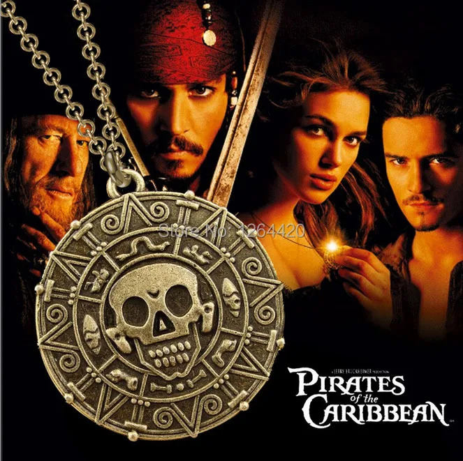 

Wholesale 24pcs/lot Pirates of the Caribbean Skeleton Pendant Necklace Vintage Bronze/Gold Necklace For Men