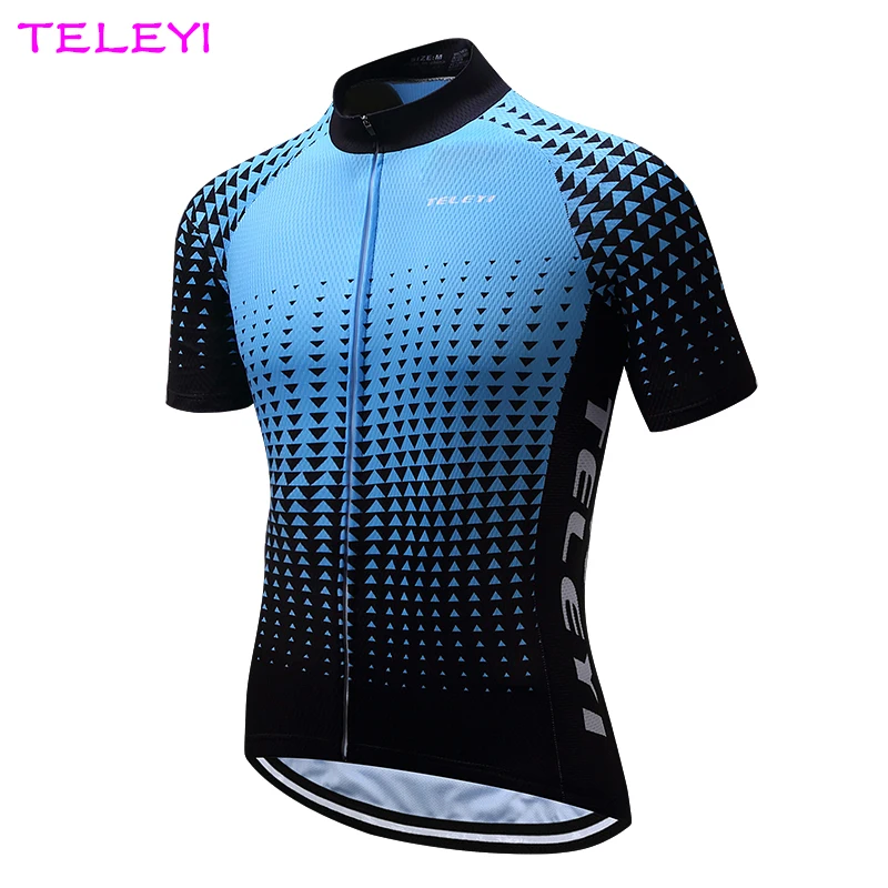 TELEYI Men's Cycling Jersey T Shirt Blue Biking Tops Quick Dry Sportswear S-4XL