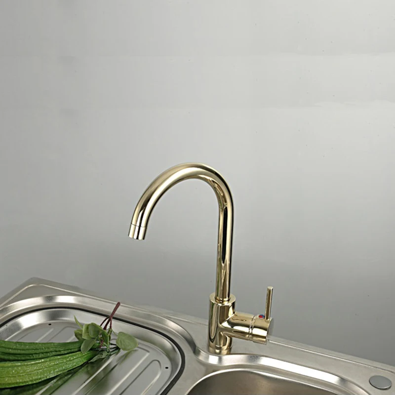 kitchen  Contemporary contracted 100% Copper hot and cold basin faucet  gold color sink vegetables a mixers taps 1pcs/lot