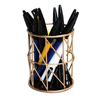 Rose Gold Metal Pen Holders European Style Round Pen Pots Fantastic Pen Stands Rose Gold Mesh Wire Pen Holders