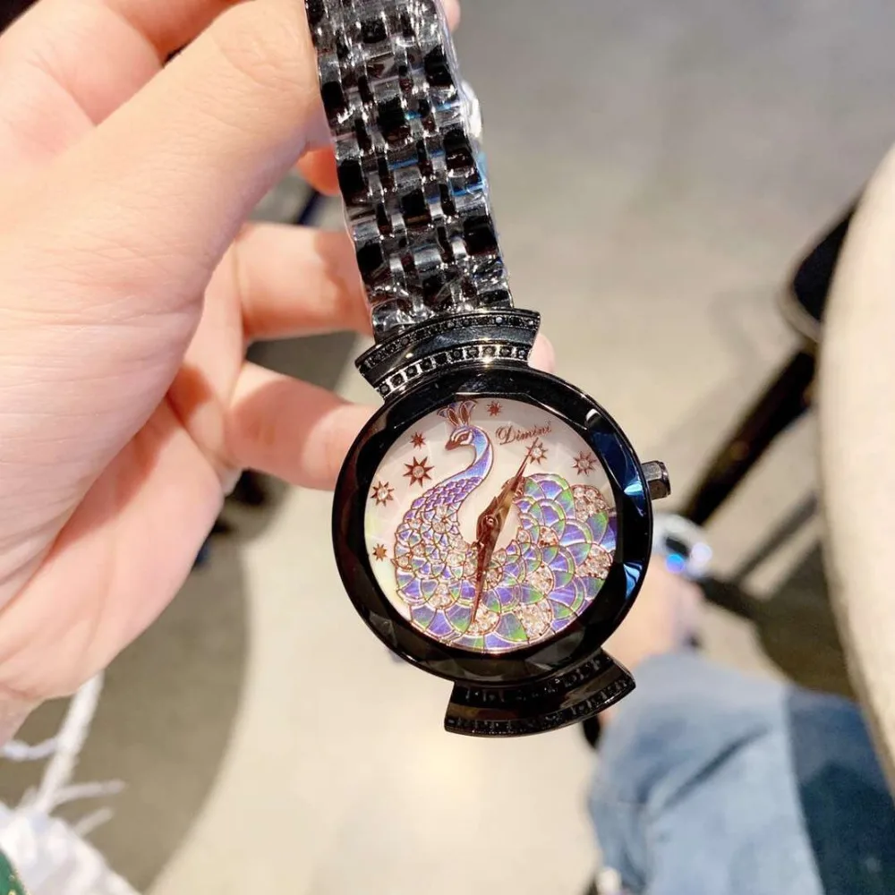 Vintage Enamel Peacock Watches for Women Luxury Crystals Bracelet Watch Anti Fading Noble Blue Steel Wrist watch Quartz Montre