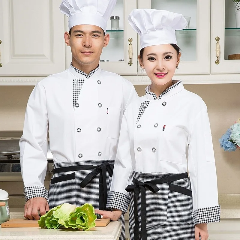 

New Chef's Uniform Long Sleeve Hotel Restaurant Chefs Clothes Kitchen Bakers Jacket Tooling Pastry Chef Jacket Plus Size B-5592