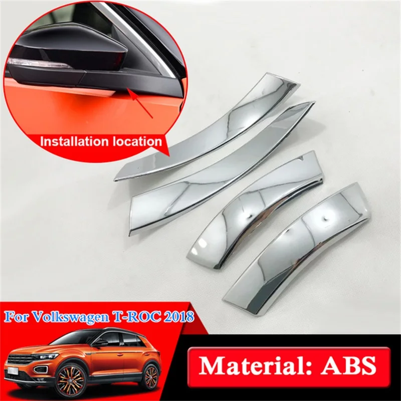 Car Rearview Mirror Cover Strip Decoration Trim ABS Chrome Car Styling Rear View Trim For Volkswagen T-ROC TROC 2017 2018 2019