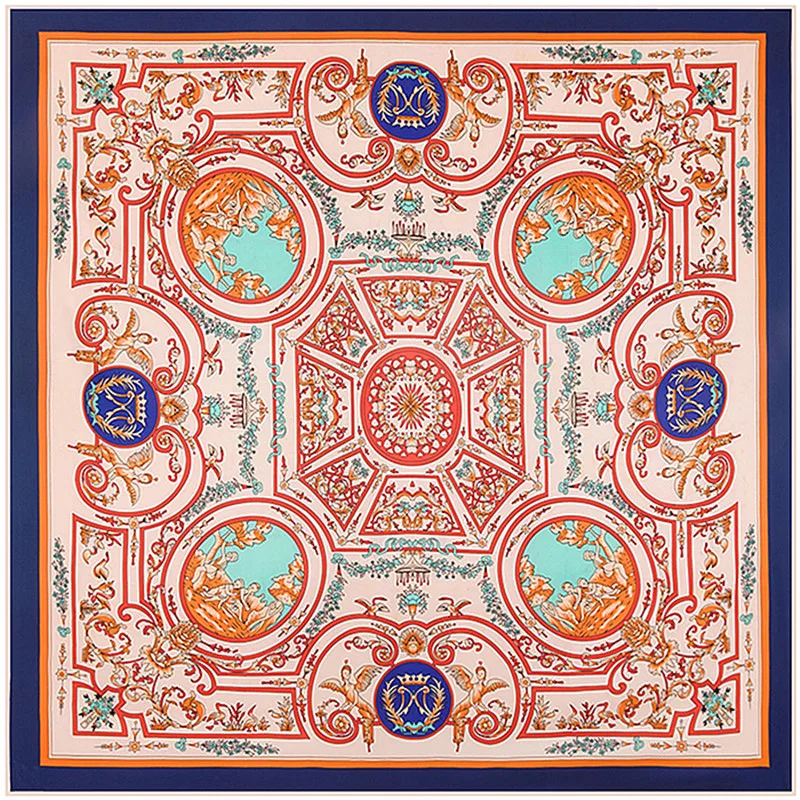 

100% Silk Twill Luxury Brand Silk Scarf For Women,2023 New Fashion Large Square Scarves Headband Maze Paisley Print Shawl Hijab