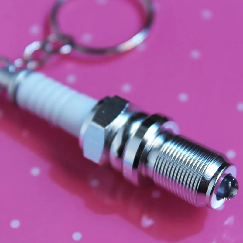 LED Light keyring Spark Plug keychain Auto Parts Key chain car Key Chain Ring Without a Button Battery