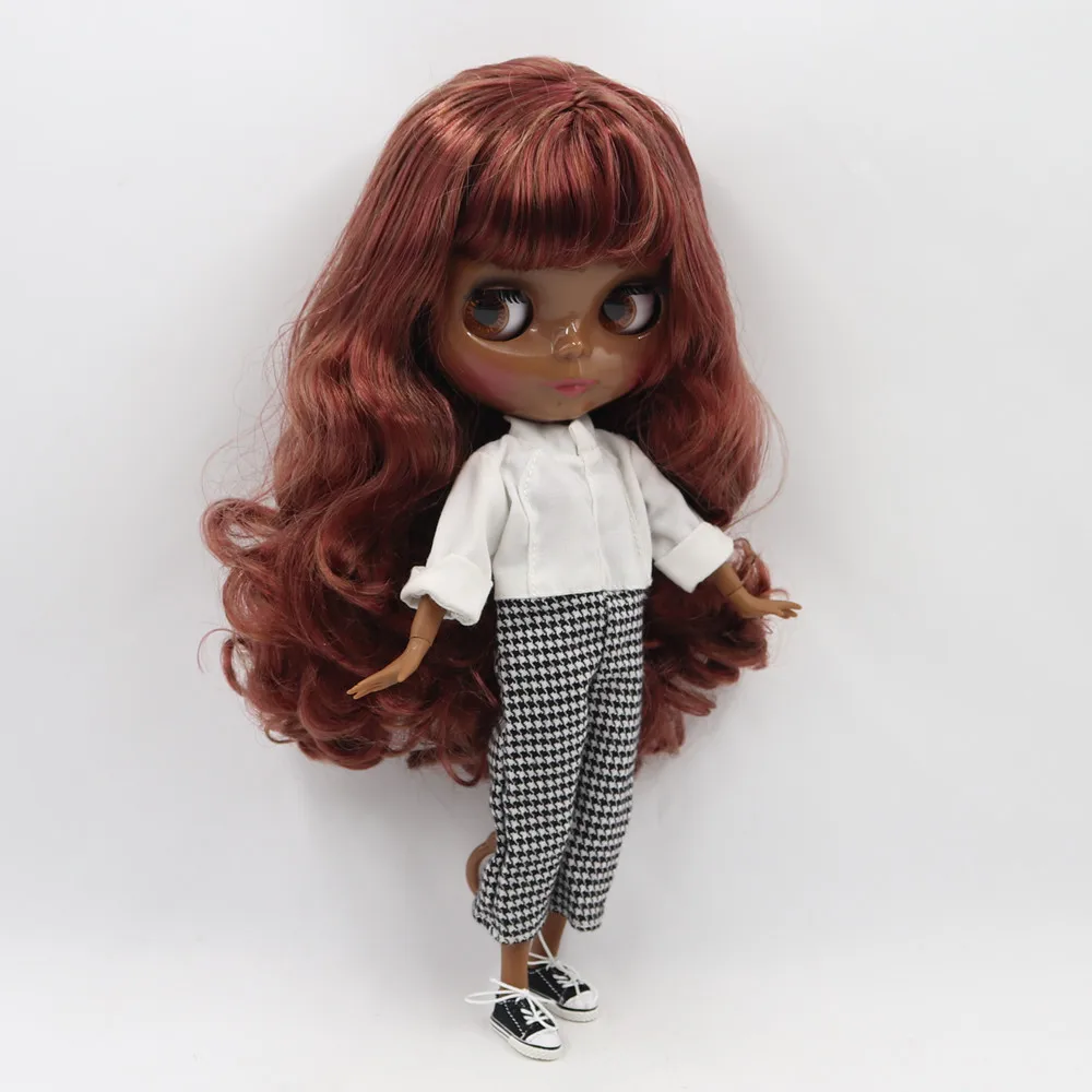 ICY DBS Blyth 1/6 30cm bjd with super black skin and red mixed color curly hair glassy face nude joint body BL9158/12532