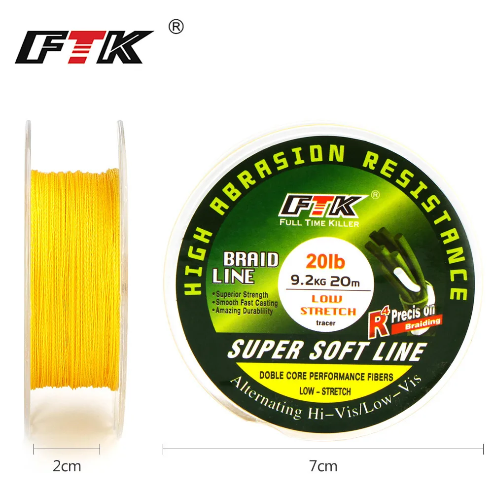 FTK Ice Fishing Line 20M 4 Strands Braided PE Line Super Stiff And Strong Imported Best Quality Fish Line