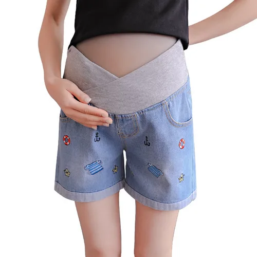 Summer Denim Maternity Shorts For Pregnant Women Clothing Pregnancy Cotton Clothes Short Belly Skinny Jeans Pants Gravida