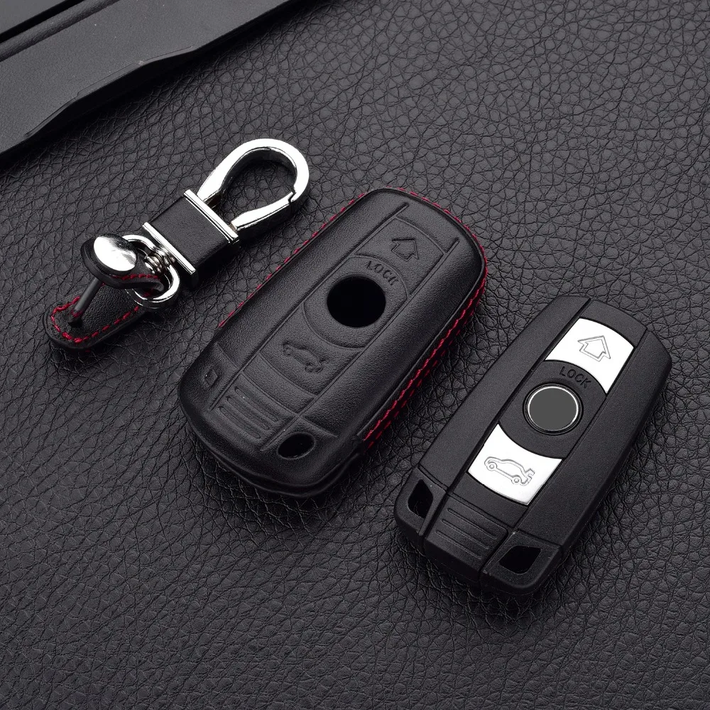 New 4D Genuine Leather Key Case Cover Holder Pocket For BMW 1 3 5 6 7 SERIES E90 E92 E93 E60 X1 X5 X6 Z4 Accessories