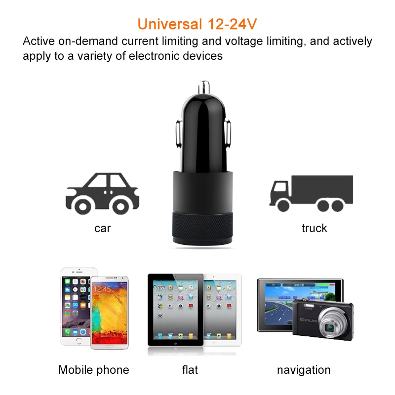 12V 24V QC 3.1A Car Cigarette Lighter Black Color Aluminium 2-port USB Car Charger Adapter for Car Charger Cigarette Lighter