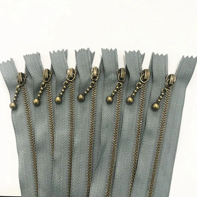 5pcs gray 3# (20-50cm) 8-20inch Round bead modeling copper zipper metal zipper