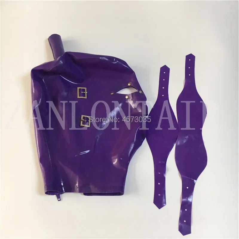 

exotic sexy purple handmade latex hoods mask with eye mouth cover and eye rivets top wig hole tube customize size XS-XXL