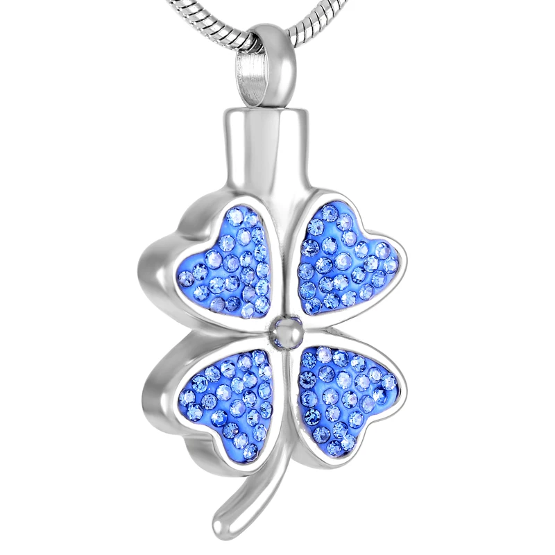 IJD8220 Fashion Women stainless steel Four Leaf clover cremation pendant necklace memorial jewelry Hair warter Ash urn keepsake