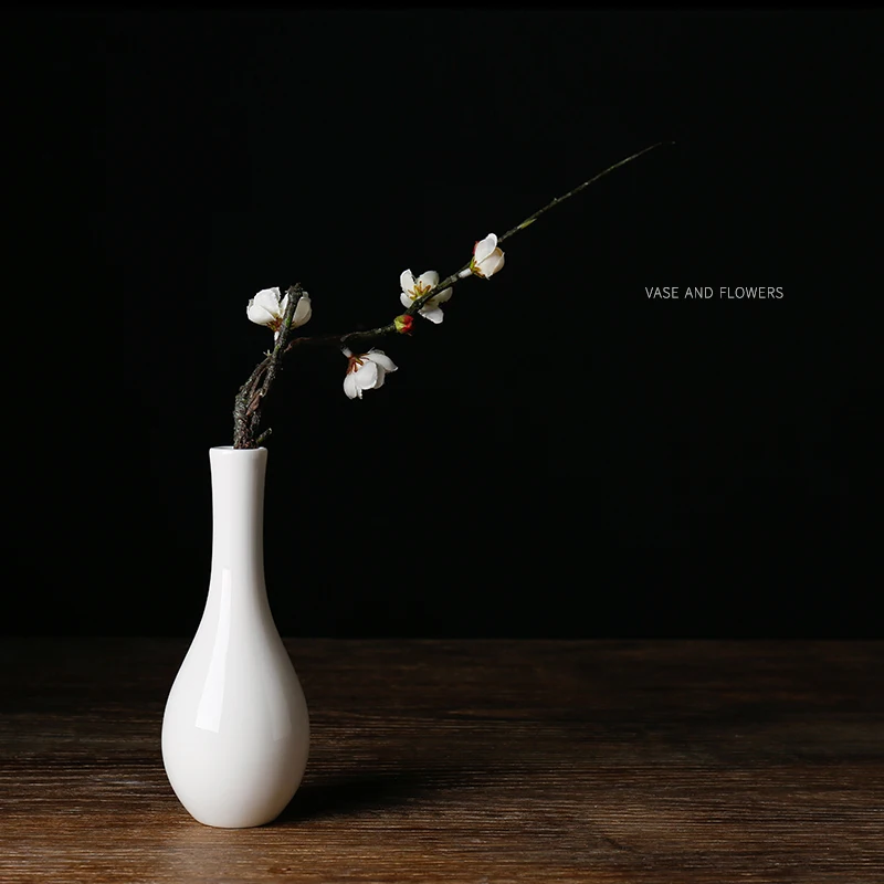 Small Ceramic Vase Flower Arrangement White Porcelain Water Culture Vase Classical Simple Chinese Fenghua Xuanguan Home Decorati