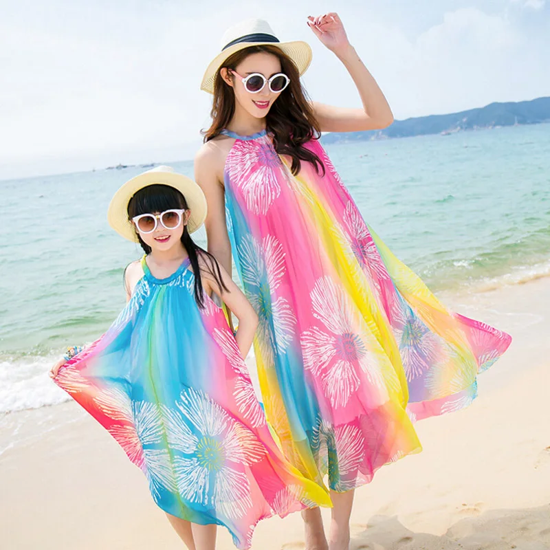 

Family Look Matching Mother And Daughter Dress Patchwork Fashion Summer Dress Sleeveless Beach Dress Family Clothing