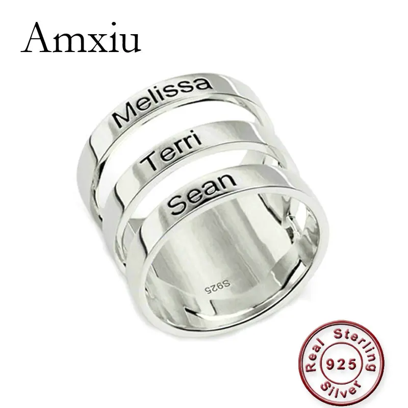 

Amxiu Engrave Three Names Ring Customize 925 Sterling Silver Rings Jewelry Big Wide Ring For Family Women Men Rings Accessories