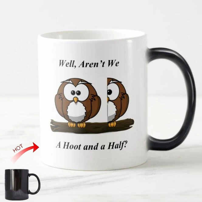 Funny Owl Mug Owl A Hoot and a Half Magic Mugs Cute Cartoon Heat Sensitive Morph Cups Mugs Ceramic Humor Interesting Gifts 11oz