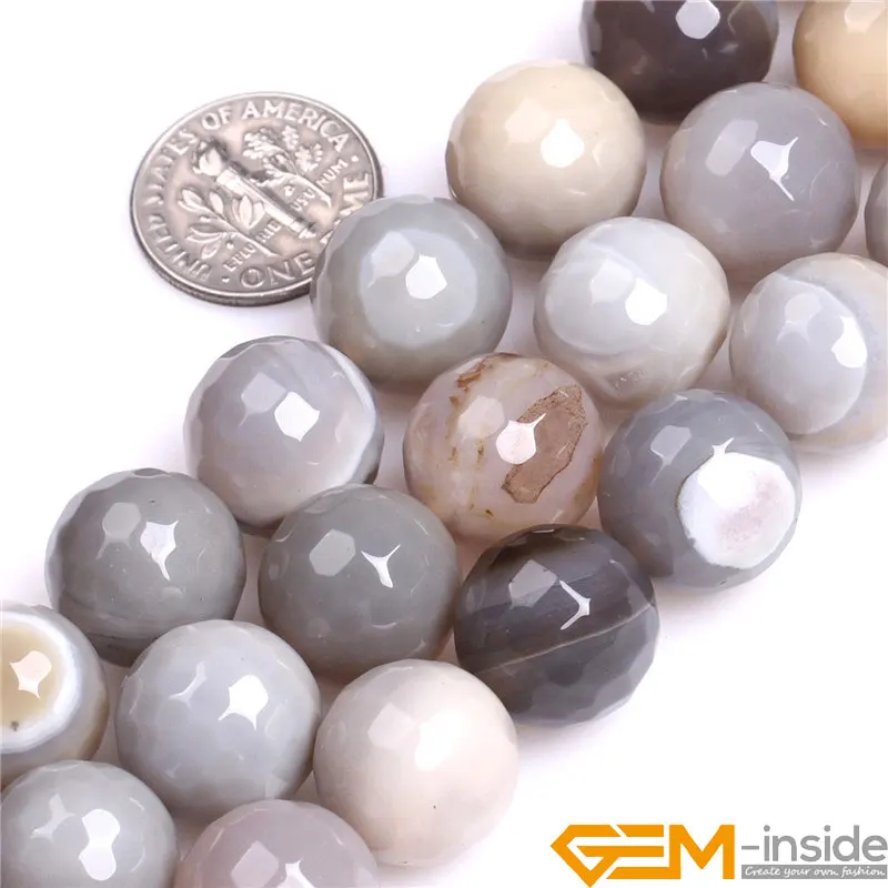 12mm 14mm Round Faceted Natural Gray Agates Stone Beads DIY Loose Beads For Jewelry Making Strand 15 Inch Free Shipping