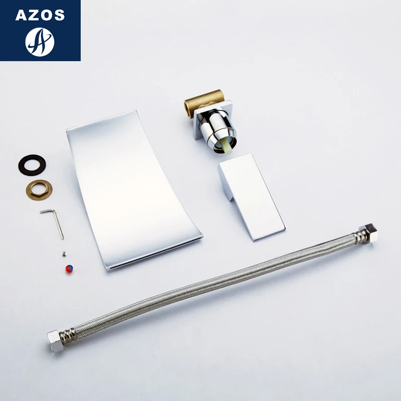 Azos In-wall Faucet Soft Wash Basin Brass Chrome Cold and Hot Switch Rotatable Shower Room Basin One-piece Double Handle Three H