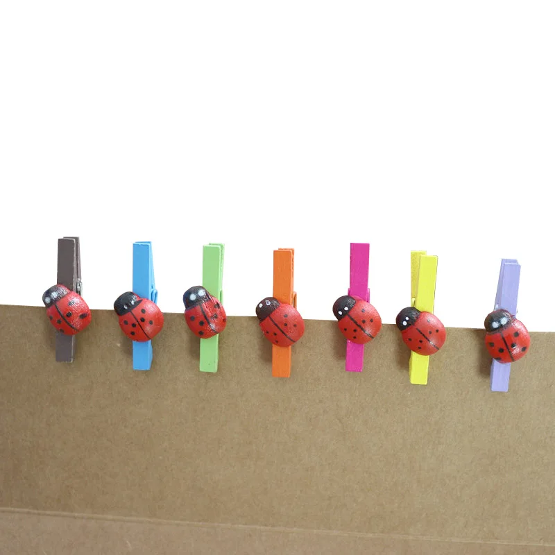 50Pcs Cute Ladybird Mini Wooden Clips Party Decor DIY Craft Arts Color Pegs Lovely Small Spring Clamps Memo Paper Photo Clips