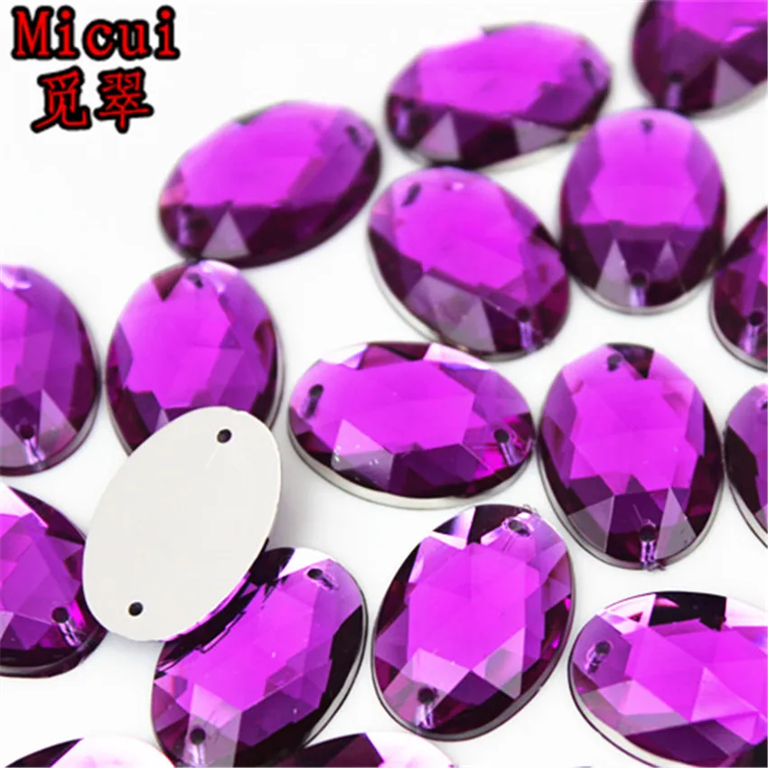 Micui 50PCS 13*18mm Oval Acrylic Rhinestones Crystal Flat Back Beads Sew On Stones For Clothing Craft Decoration MC254