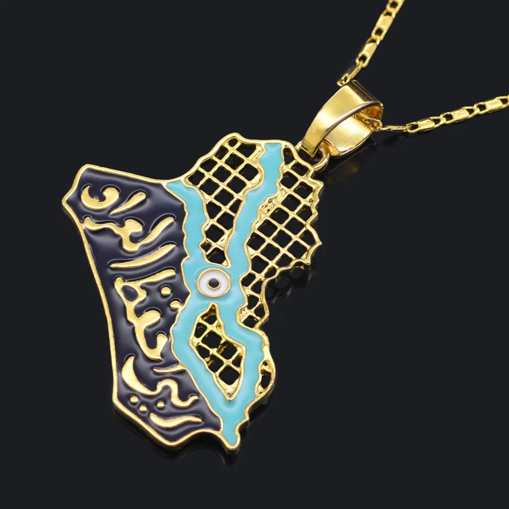 Fooderwerk Jewelry Fashion Hot Arabian Golden Iraq Map Pendant Necklace Drops Oil Copper Necklace For Women Jewelry Wholesale