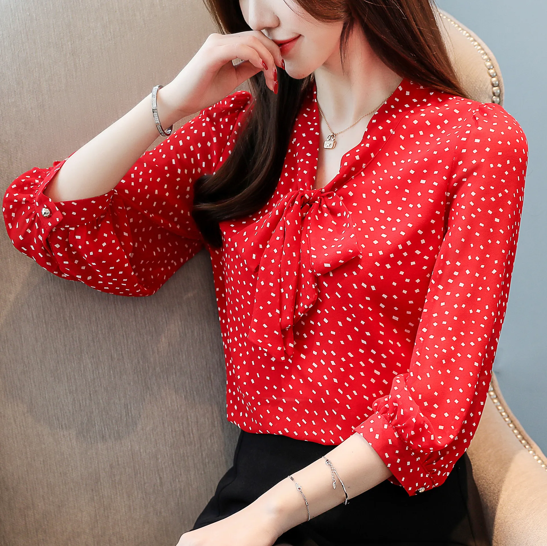 Fashion Half Sleeve Chiffon Shirt Summer New Women Bowknot Casual Blouses Female Leisure Office Ladies Work Top Clothing H9090