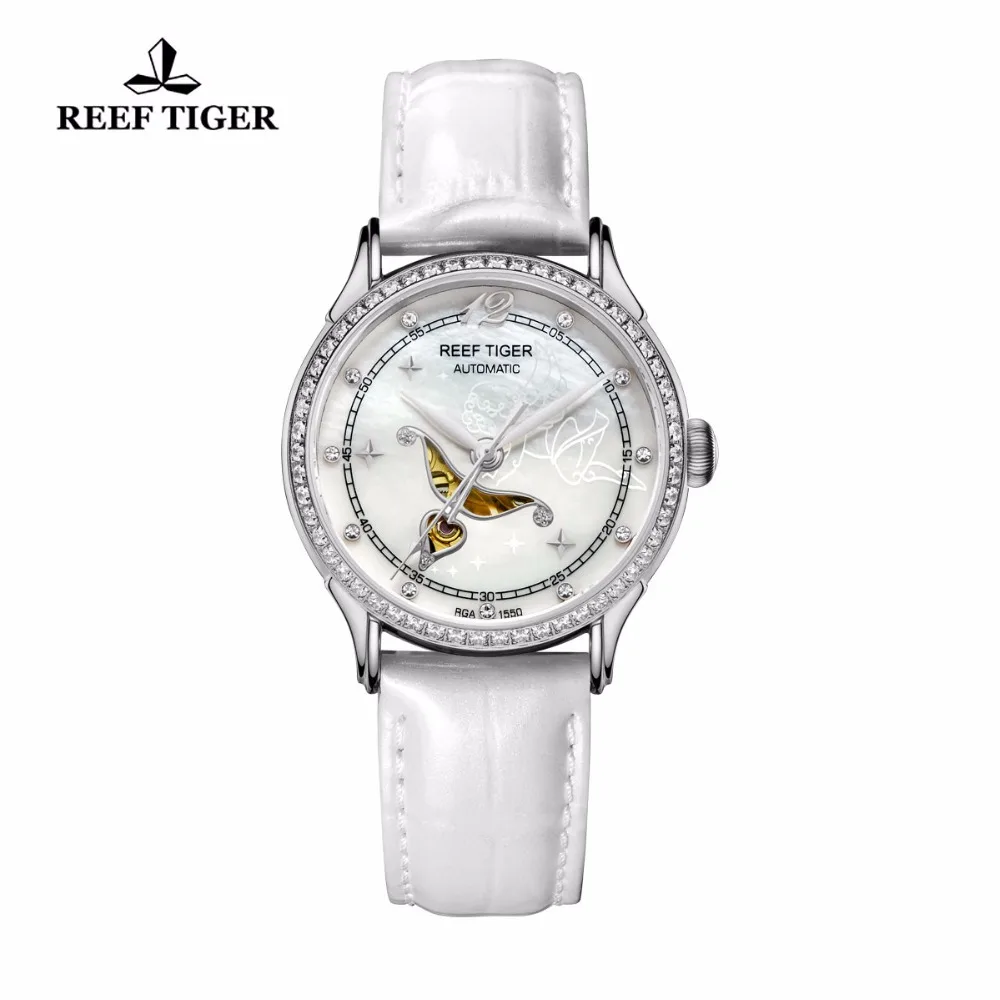 Reef Tigre Designer Diamanti Moda Orologio Automatico con il Bianco MOP Quadrante Orologi In Acciaio Per Le Donne RGA1550