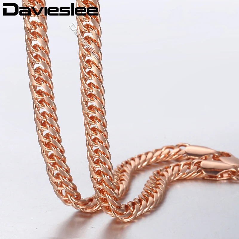 Davieslee 585 Rose Gold Color Necklace for Women Womens Chain Necklace Curb Link Wholesale Fashion Jewelry 5mm 18-36inch LGN162