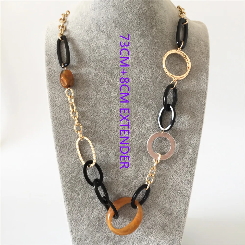 FASHION JEWELRY CASUAL GOLD COLOR PLATING CIRCLE LINKED LONG NECKLACE FOR WOMEN