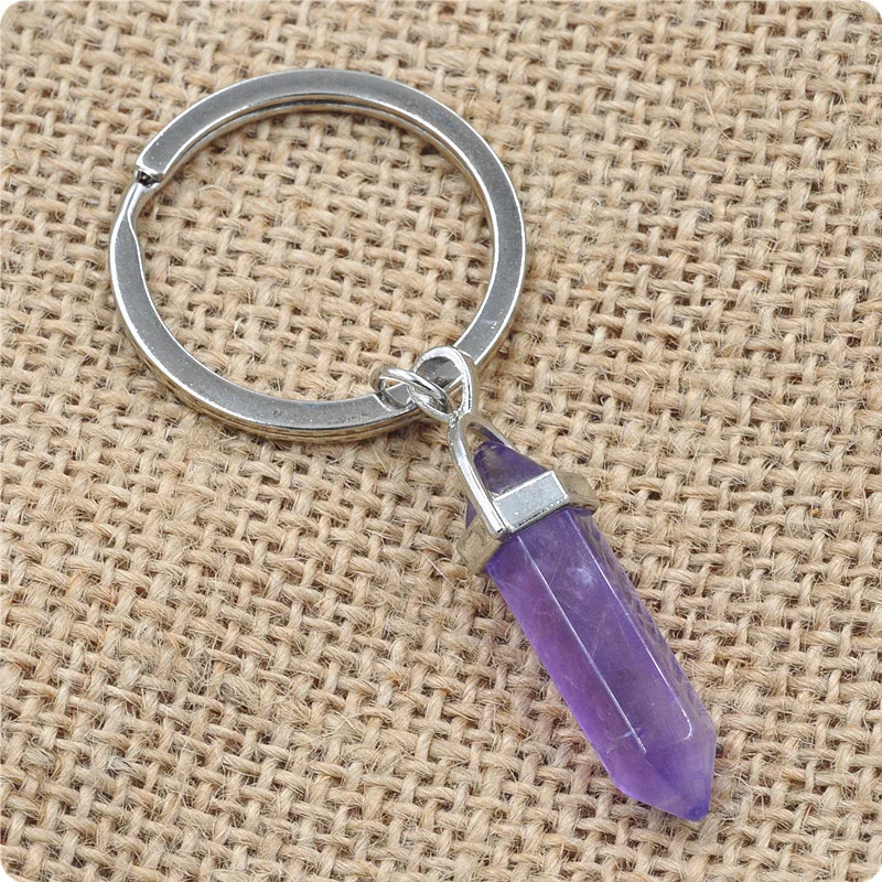 1 PC Fashion Natural Stone Pendant Keychain Natural Quartz Stone Key Rings Pink Crystal Key Chains Accessories Jewelry Gift