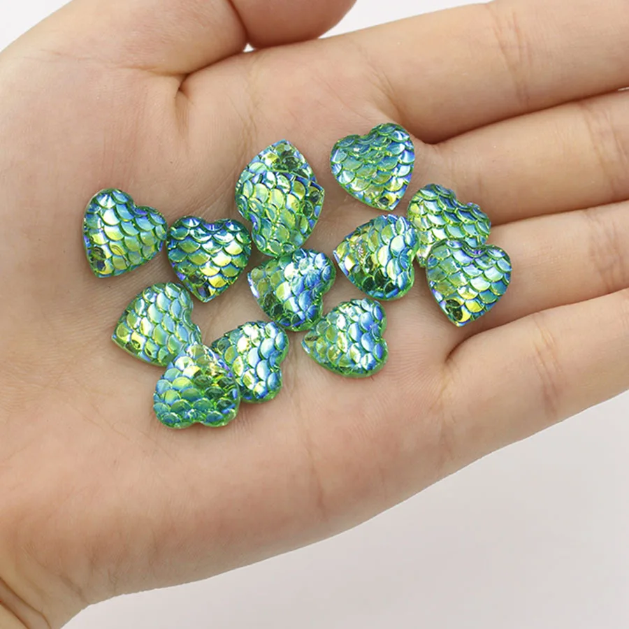 Fnixtar-Figurine d'écailles de poisson en résine, cabochon à dos plat, 100 pièces, 12mm, couleur AB brillante, artisanat de décoration